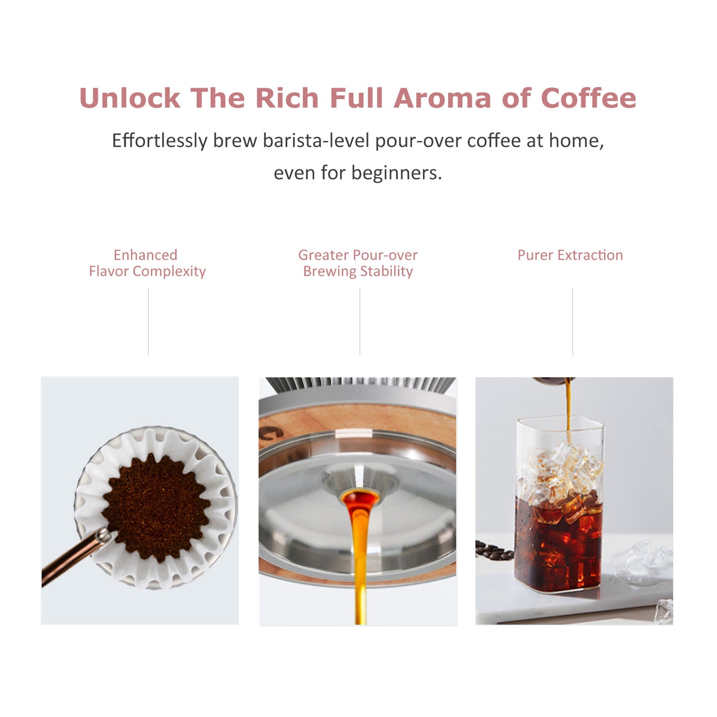 Pour Over Coffee Dripper Stainless Steel - Rose Gold